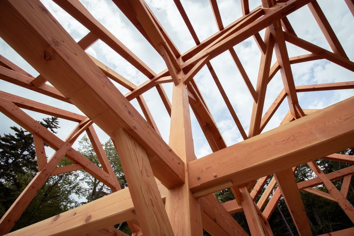 Precision timber frame joinery in kiln-dried Douglas fir