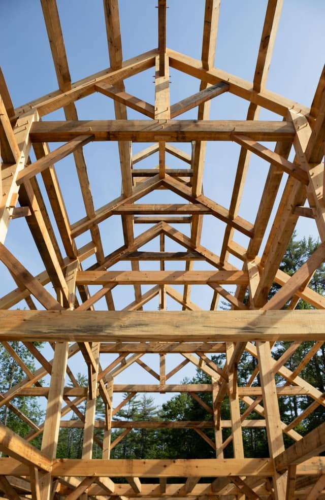 5 bent kings post truss timberframe with purlins and open second floor